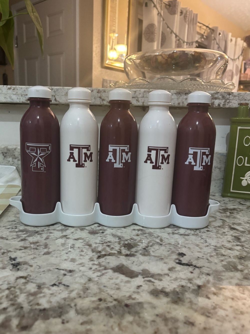 (5) Texas A&M Maroon & White 16 oz. Water Bottles with Storage Caddy